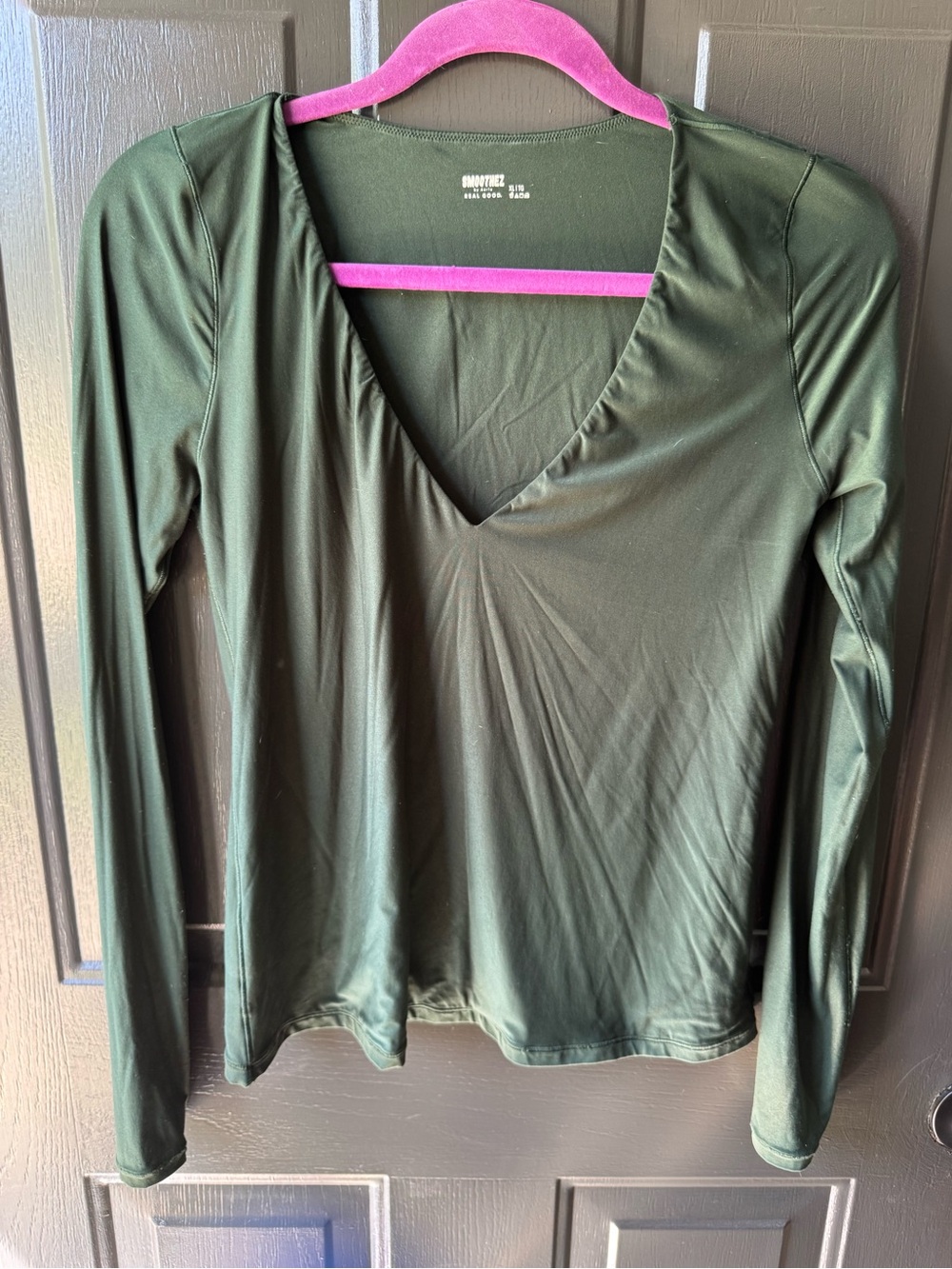 aerie Hunter Green V-Neck Long Sleeve Top